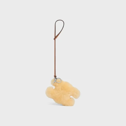 TRIOMPHE POM-POM KEYRING in SHEARLING AND SMOOTH CALFSKIN