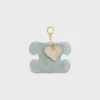 TRIOMPHE pom-pom keyring with HEART in SHEARLING AND CALFSKIN with GOLD FINISHING