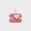 TRIOMPHE pom-pom keyring with HEART in SHEARLING AND CALFSKIN with GOLD FINISHING