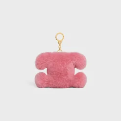 TRIOMPHE pom-pom keyring with HEART in SHEARLING AND CALFSKIN with GOLD FINISHING