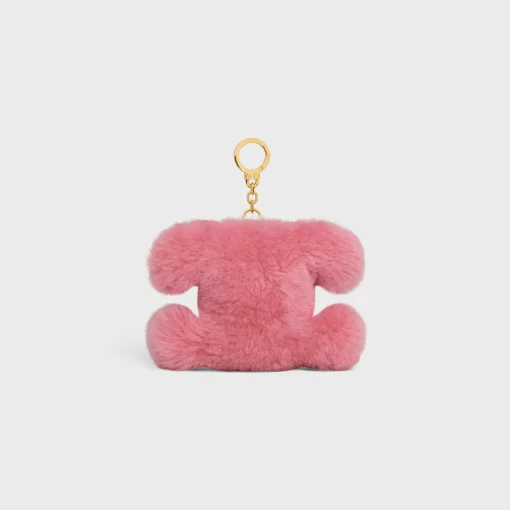 TRIOMPHE pom-pom keyring with HEART in SHEARLING AND CALFSKIN with GOLD FINISHING
