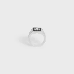 Triomphe Python Signet Ring in Onyx and Sterling Silver with Rhodium finish