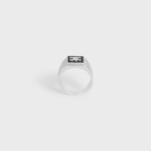 Triomphe Python Signet Ring in Onyx and Sterling Silver with Rhodium finish