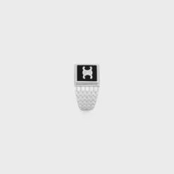 Triomphe Python Signet Ring in Onyx and Sterling Silver with Rhodium finish