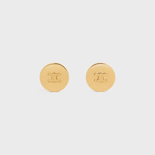 Triomphe Signet Earrings in Brass with Gold Finish