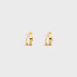 Triomphe Signet Earrings in Brass with Gold Finish