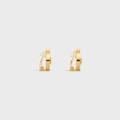 Triomphe Signet Earrings in Brass with Gold Finish