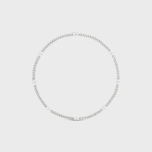 Triomphe Small Gourmette Necklace in Brass with Rhodium Finish