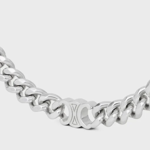Triomphe Small Gourmette Necklace in Brass with Rhodium Finish