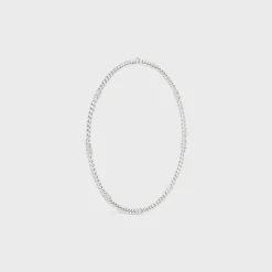 Triomphe Small Gourmette Necklace in Brass with Rhodium Finish