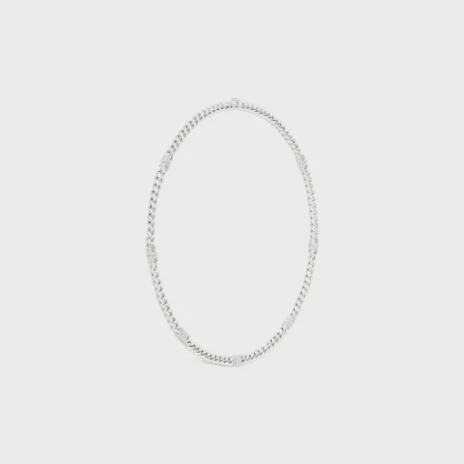 Triomphe Small Gourmette Necklace in Brass with Rhodium Finish