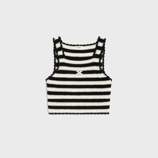 triomphe striped crop top in crocheted cotton