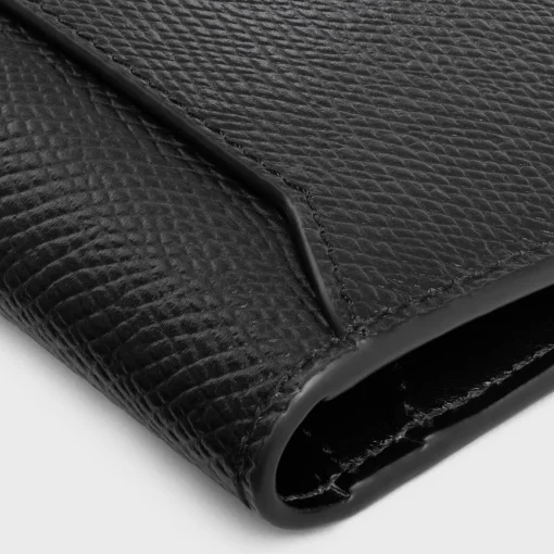VERTICAL CARD HOLDER Essentials Grained Calfskin BLACK