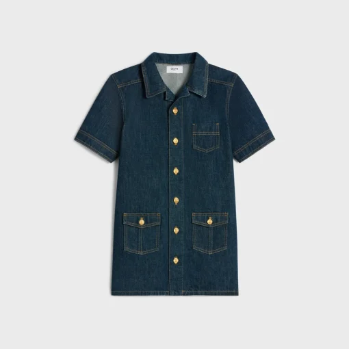workwear mini dress in rinsed wash denim