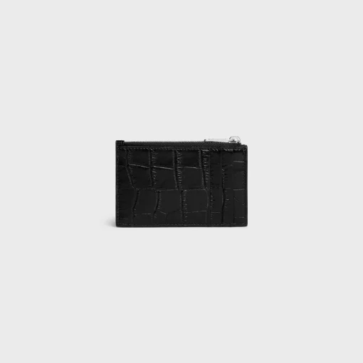Zipped Card Holder in Crocodile Embossed Calfskin