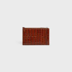 Zipped Card Holder in CROCODILE EMBOSSED CALFSKIN