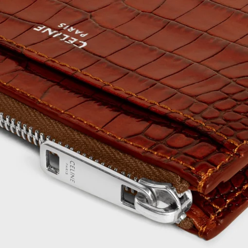 Zipped Card Holder in CROCODILE EMBOSSED CALFSKIN