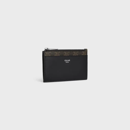 Zipped Card Holder Triomphe Canvas & Lambskin BLACK