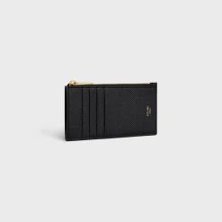ZIPPED COMPACT CARD HOLDER ESSENTIALS in Grained Calfskin